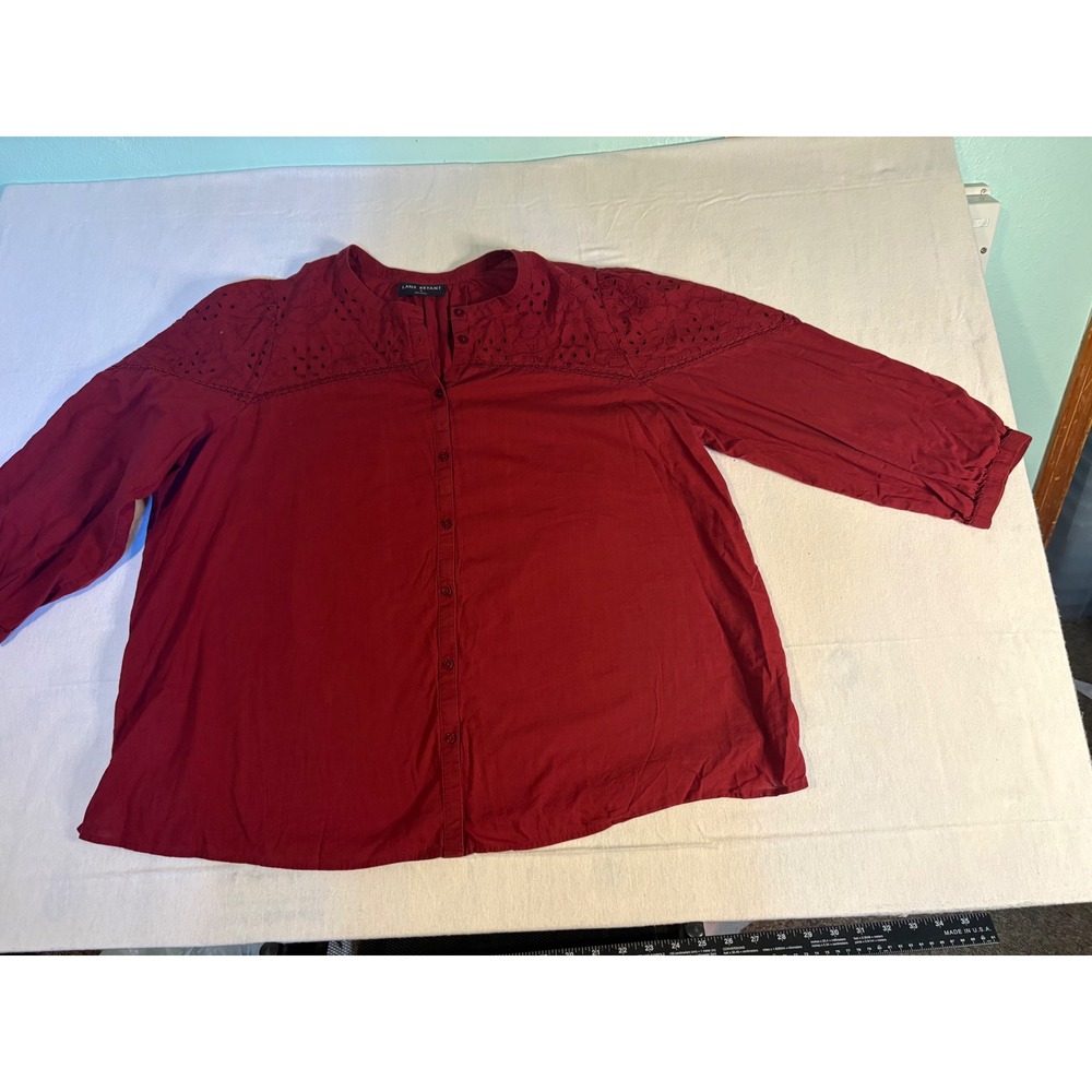 Lane Bryant Women 18 Eyelet Embroidered Cotton Button Down Blouse 3/4 Slv 1229